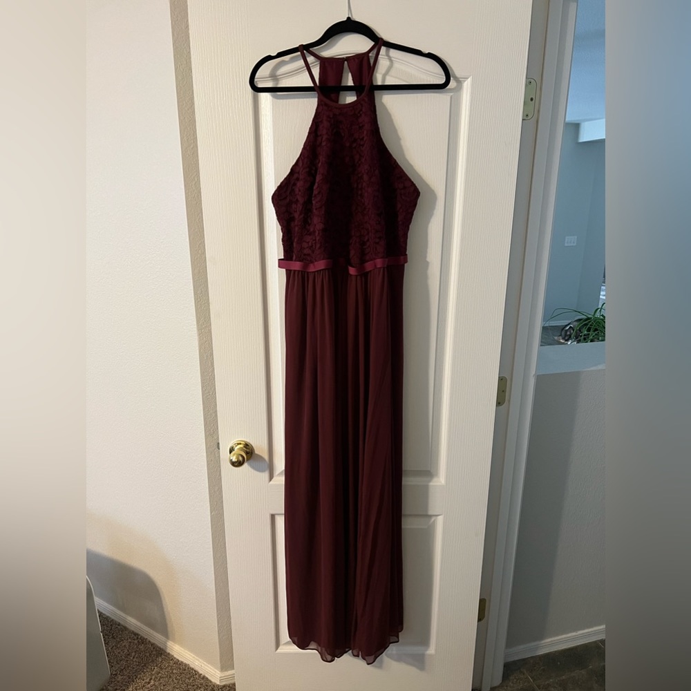 David’s Bridal Size 18 Halter Bridesmaid Dress in “Wine”